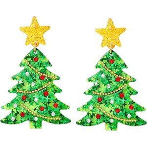 Christmas Earrings - Christmas Tree Drop Dangle Earrings